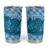 Polu Hawaii Cowboy Palaka Motifs Personalised Tumbler Cup Paniolo Festival Puakenikeni Lei LT14 Blue - Polynesian Pride