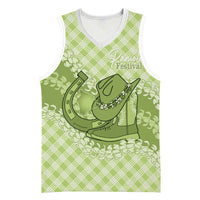 Omaomao Hawaii Cowboy Palaka Motifs Personalised Basketball Jersey Paniolo Festival Puakenikeni Lei LT14 Unisex Green - Polynesian Pride