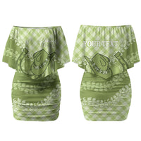Omaomao Hawaii Cowboy Palaka Motifs Personalised Couples Matching Off Shoulder Short Dress and Long Sleeve Button Shirt Paniolo Festival Puakenikeni Lei LT14 - Polynesian Pride