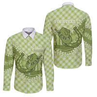 Omaomao Hawaii Cowboy Palaka Motifs Personalised Family Matching Off The Shoulder Long Sleeve Dress and Hawaiian Shirt Paniolo Festival Puakenikeni Lei LT14 Dad's Shirt - Long Sleeve Green - Polynesian Pride