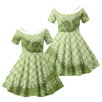 Omaomao Hawaii Cowboy Palaka Motifs Personalised Family Matching Puletasi and Hawaiian Shirt Paniolo Festival Puakenikeni Lei LT14 Daughter's Dress Green - Polynesian Pride