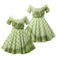Omaomao Hawaii Cowboy Palaka Motifs Personalised Family Matching Summer Maxi Dress and Hawaiian Shirt Paniolo Festival Puakenikeni Lei LT14 Daughter's Dress Green - Polynesian Pride