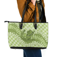 Omaomao Hawaii Cowboy Palaka Motifs Personalised Leather Tote Bag Paniolo Festival Puakenikeni Lei LT14 - Polynesian Pride