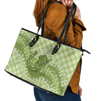 Omaomao Hawaii Cowboy Palaka Motifs Personalised Leather Tote Bag Paniolo Festival Puakenikeni Lei LT14 - Polynesian Pride