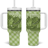 Omaomao Hawaii Cowboy Palaka Motifs Personalised Tumbler With Handle Paniolo Festival Puakenikeni Lei LT14 One Size: 40 oz Green - Polynesian Pride