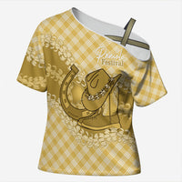 Melemele Hawaii Cowboy Palaka Motifs Personalised Cross Shoulder Shirt Paniolo Festival Puakenikeni Lei LT14 Female Yellow - Polynesian Pride