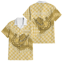 Melemele Hawaii Cowboy Palaka Motifs Personalised Family Matching Long Sleeve Bodycon Dress and Hawaiian Shirt Paniolo Festival Puakenikeni Lei LT14 Dad's Shirt - Short Sleeve Yellow - Polynesian Pride