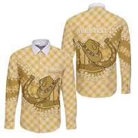 Melemele Hawaii Cowboy Palaka Motifs Personalised Family Matching Tank Maxi Dress and Hawaiian Shirt Paniolo Festival Puakenikeni Lei LT14 Dad's Shirt - Long Sleeve Yellow - Polynesian Pride