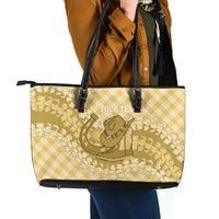 Melemele Hawaii Cowboy Palaka Motifs Personalised Leather Tote Bag Paniolo Festival Puakenikeni Lei LT14 - Polynesian Pride