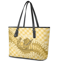 Melemele Hawaii Cowboy Palaka Motifs Personalised Leather Tote Bag Paniolo Festival Puakenikeni Lei LT14 - Polynesian Pride