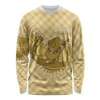 Melemele Hawaii Cowboy Palaka Motifs Personalised Long Sleeve Shirt Paniolo Festival Puakenikeni Lei LT14 Unisex Yellow - Polynesian Pride