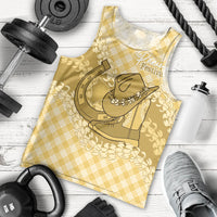 Melemele Hawaii Cowboy Palaka Motifs Personalised Men Tank Top Paniolo Festival Puakenikeni Lei LT14 - Polynesian Pride
