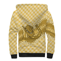 Melemele Hawaii Cowboy Palaka Motifs Personalised Sherpa Hoodie Paniolo Festival Puakenikeni Lei