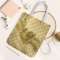 Melemele Hawaii Cowboy Palaka Motifs Personalised Tote Bag Paniolo Festival Puakenikeni Lei LT14 White Strap One Size Yellow - Polynesian Pride