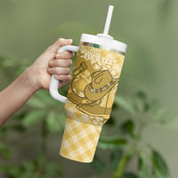 Melemele Hawaii Cowboy Palaka Motifs Personalised Tumbler With Handle Paniolo Festival Puakenikeni Lei LT14 - Polynesian Pride