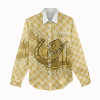 Melemele Hawaii Cowboy Palaka Motifs Personalised Women Casual Shirt Paniolo Festival Puakenikeni Lei LT14 - Polynesian Pride