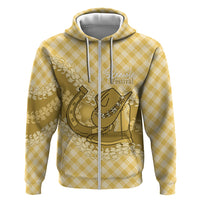 Melemele Hawaii Cowboy Palaka Motifs Personalised Zip Hoodie Paniolo Festival Puakenikeni Lei LT14 Zip Hoodie Yellow - Polynesian Pride