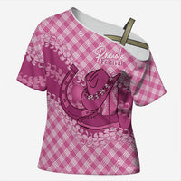 Alaka Hawaii Cowboy Palaka Motifs Personalised Cross Shoulder Shirt Paniolo Festival Puakenikeni Lei LT14 Female Pink - Polynesian Pride