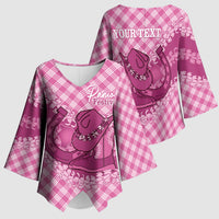 Alaka Hawaii Cowboy Palaka Motifs Personalised Kimono Sleeve Blouse Paniolo Festival Puakenikeni Lei LT14 - Polynesian Pride