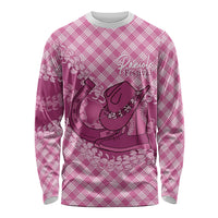 Alaka Hawaii Cowboy Palaka Motifs Personalised Long Sleeve Shirt Paniolo Festival Puakenikeni Lei LT14 Unisex Pink - Polynesian Pride