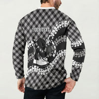 Eleele Hawaii Cowboy Palaka Motifs Personalised Button Sweatshirt Paniolo Festival Puakenikeni Lei