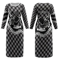 Eleele Hawaii Cowboy Palaka Motifs Personalised Couples Matching Long Sleeve Bodycon Dress and Long Sleeve Button Shirt Paniolo Festival Puakenikeni Lei