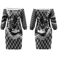 Eleele Hawaii Cowboy Palaka Motifs Personalised Couples Matching Off The Shoulder Long Sleeve Dress and Hawaiian Shirt Paniolo Festival Puakenikeni Lei