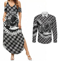 Eleele Hawaii Cowboy Palaka Motifs Personalised Couples Matching Summer Maxi Dress and Long Sleeve Button Shirt Paniolo Festival Puakenikeni Lei