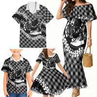 Eleele Hawaii Cowboy Palaka Motifs Personalised Family Matching Mermaid Dress and Hawaiian Shirt Paniolo Festival Puakenikeni Lei