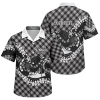 Eleele Hawaii Cowboy Palaka Motifs Personalised Family Matching Off Shoulder Short Dress and Hawaiian Shirt Paniolo Festival Puakenikeni Lei