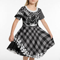 Eleele Hawaii Cowboy Palaka Motifs Personalised Kid Short Sleeve Dress Paniolo Festival Puakenikeni Lei