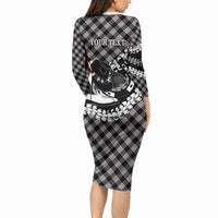 Eleele Hawaii Cowboy Palaka Motifs Personalised Long Sleeve Bodycon Dress Paniolo Festival Puakenikeni Lei