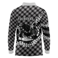 Eleele Hawaii Cowboy Palaka Motifs Personalised Long Sleeve Polo Shirt Paniolo Festival Puakenikeni Lei