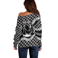 Eleele Hawaii Cowboy Palaka Motifs Personalised Off Shoulder Sweater Paniolo Festival Puakenikeni Lei