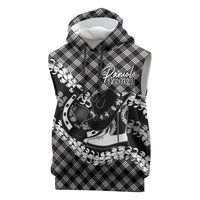 Eleele Hawaii Cowboy Palaka Motifs Personalised Sleeveless Hoodie Paniolo Festival Puakenikeni Lei LT14 Black - Polynesian Pride