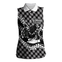 Eleele Hawaii Cowboy Palaka Motifs Personalised Women Sleeveless Polo Shirt Paniolo Festival Puakenikeni Lei LT14 Female Black - Polynesian Pride