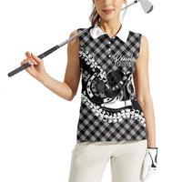Eleele Hawaii Cowboy Palaka Motifs Personalised Women Sleeveless Polo Shirt Paniolo Festival Puakenikeni Lei LT14 - Polynesian Pride