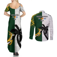 South Africa And Fiji Rugby Couples Matching Summer Maxi Dress and Long Sleeve Button Shirts 2023 World Cup Fijian Tapa With Kente Pattern LT14 - Polynesian Pride