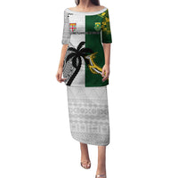 South Africa And Fiji Rugby Puletasi 2023 World Cup Fijian Tapa With Kente Pattern LT14 Long Dress Green - Polynesian Pride