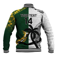 Custom South Africa And Fiji Rugby Baseball Jacket 2023 World Cup Fijian Tapa With Kente Pattern LT14 - Polynesian Pride