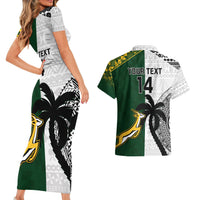 Custom South Africa And Fiji Rugby Couples Matching Short Sleeve Bodycon Dress and Hawaiian Shirt 2023 World Cup Fijian Tapa With Kente Pattern LT14 - Polynesian Pride