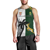 Custom South Africa And Fiji Rugby Men Tank Top 2023 World Cup Fijian Tapa With Kente Pattern LT14 - Polynesian Pride