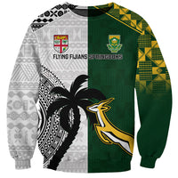 Custom South Africa And Fiji Rugby Sweatshirt 2023 World Cup Fijian Tapa With Kente Pattern LT14 Unisex Green - Polynesian Pride