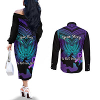 Suicide Awareness Your Story Is Not Over Yet Couples Matching Off The Shoulder Long Sleeve Dress and Long Sleeve Button Shirts Polynesian Butterfly Tattoo LT14 - Polynesian Pride