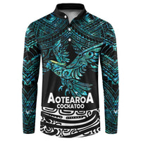 New Zealand Sulphur-crested Cockatoo Button Sweatshirt Aotearoa Maori Mix Paua Shell