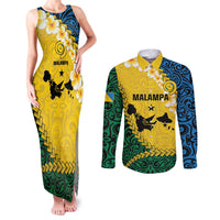 Malampa Province Couples Matching Tank Maxi Dress and Long Sleeve Button Shirt Vanuatu Map - Plumeria Flag Color