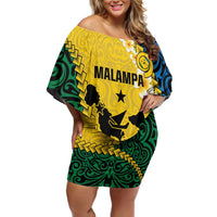 Malampa Province Family Matching Off Shoulder Short Dress and Hawaiian Shirt Vanuatu Map - Plumeria Flag Color