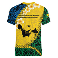 Malampa Province Women V-Neck T-Shirt Vanuatu Map - Plumeria Flag Color
