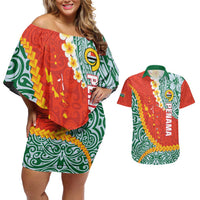 Penama Province Couples Matching Off Shoulder Short Dress and Hawaiian Shirt Vanuatu Map - Plumeria Flag Color