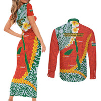 Penama Province Couples Matching Short Sleeve Bodycon Dress and Long Sleeve Button Shirt Vanuatu Map - Plumeria Flag Color